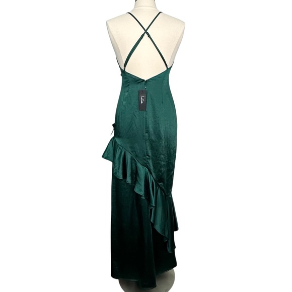 NWT Lulus Lucky Lady Hunter Green Satin Ruffled Maxi Dress Size M (6-8) - Picture 10 of 15